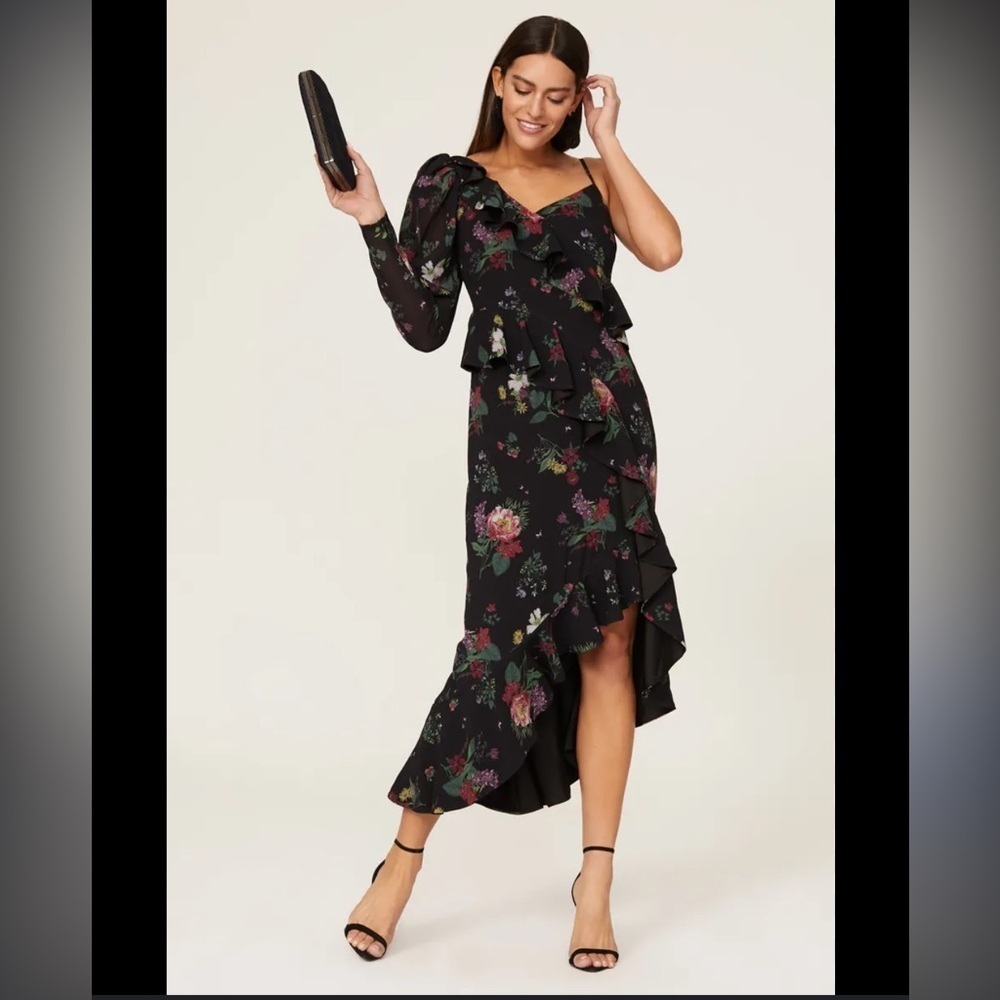 EUC AMUR- Pasqualena One-Shoulder Floral-Print Dress. Size 10